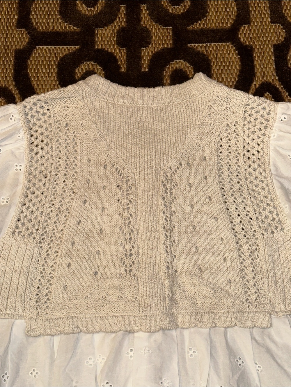 Anthropologie Half-Zip Sweater Vest Eyelet Knit Blouse Size Small Cottage Core - Picture 5 of 13